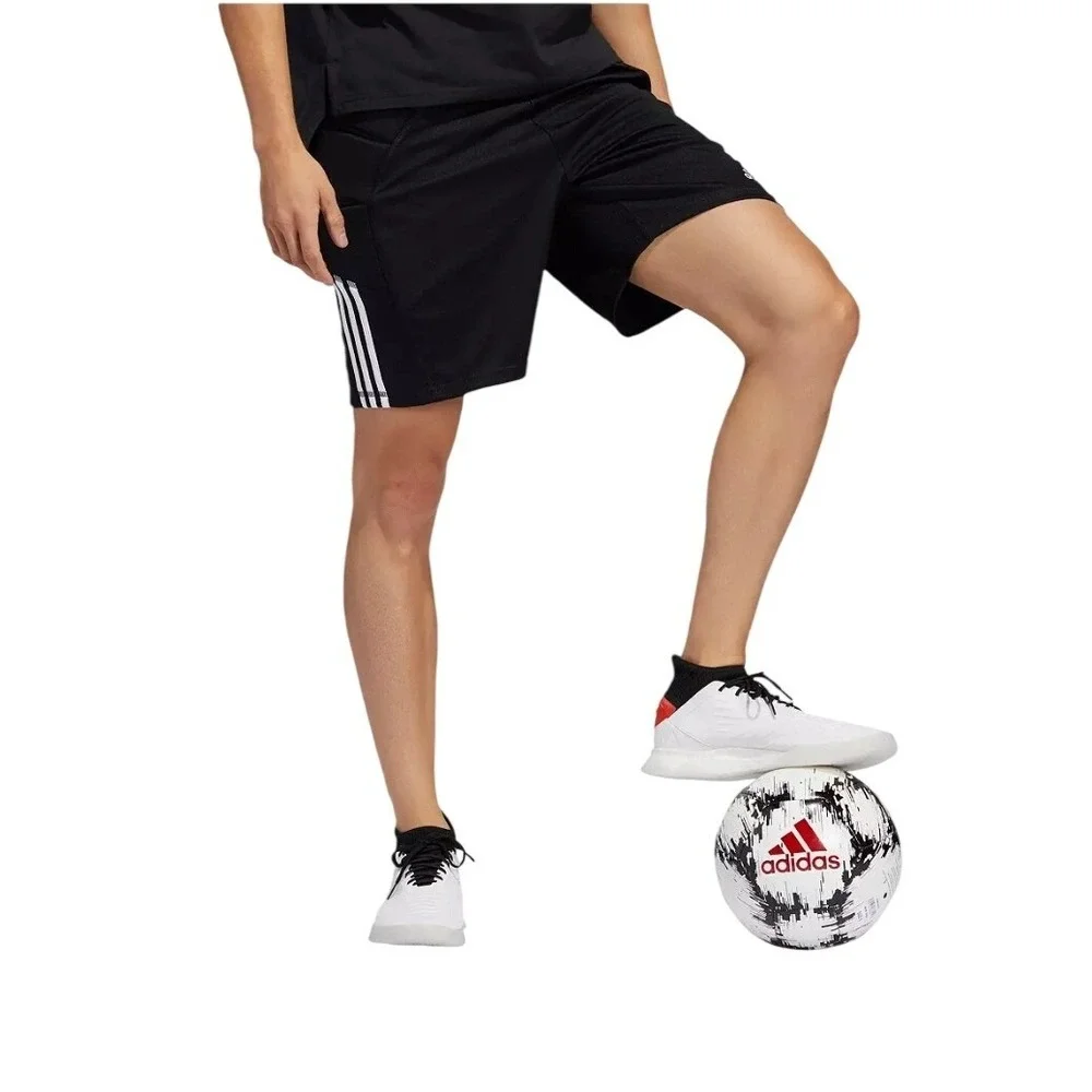 Adidas Mens Soccer Shorts Black White 3-Stripe Athletic Training Pockets Size M